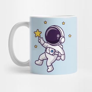 Cute Astronaut Floating And Catching Star Cartoon Mug